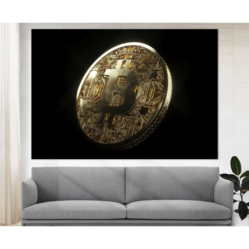 Bitcoin Canvas Art, Digital Currency Canvas Print, Bitcoin Wall Art, Abstract Cryptocurrencies Print, Blockchain, Office Decor, Trader Gift.jpg
