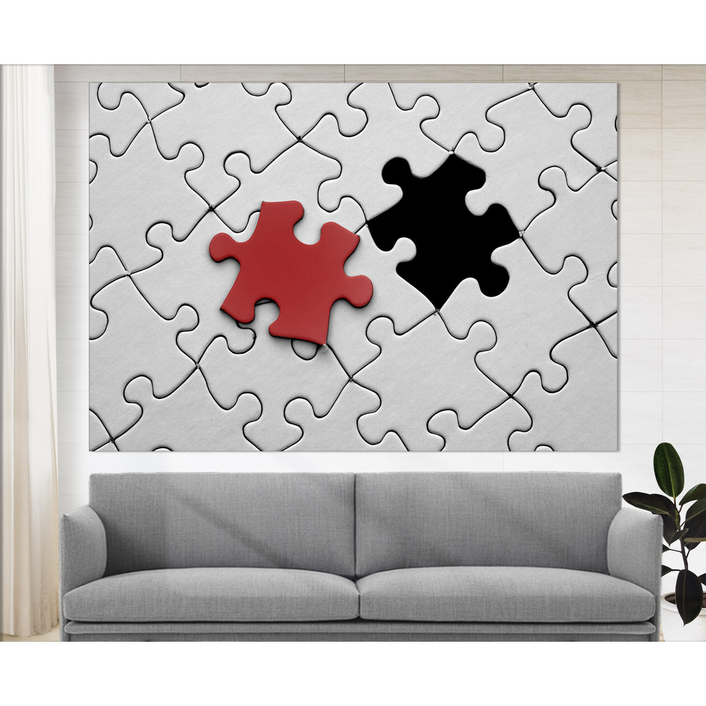 Black and White Puzzle with Red Piece, Be Different Abstract Canvas Art, Large Puzzle Photo Abstract Wall Art Puzzle Lover Gift Puzzle Print.jpg