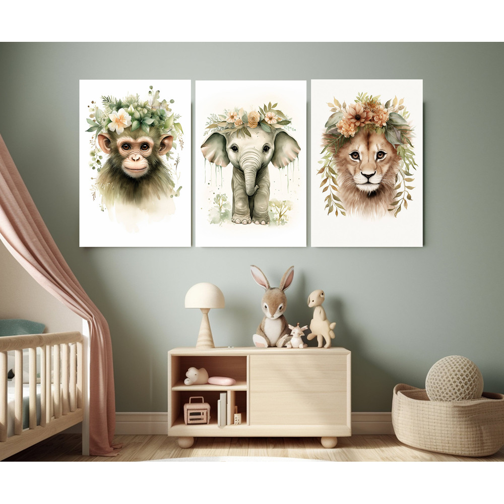 Boho Wall Art, Set of 3 Boho Animals Paintings, Nursery Wall Art, Boho Wall Decor, Kids Room Decor, Framed and Ready to Hang.jpg