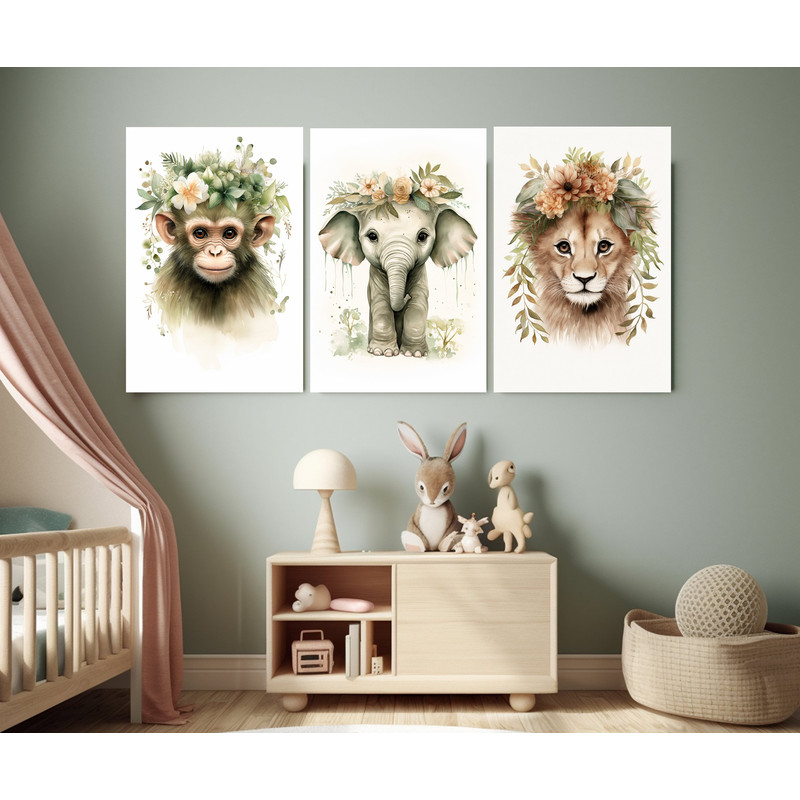 Boho Wall Art, Set of 3 Boho Animals Paintings, Nursery Wall Art, Boho Wall Decor, Kids Room Decor, Framed and Ready to Hang.jpg
