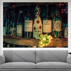 bottles of wine canvas art, wine wall art, vintage wine poster, sommelier gift old wine print restau