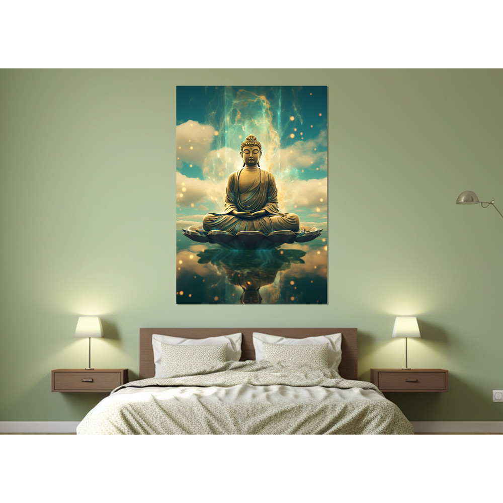 Buddha Canvas Print, Buddhist Wall Decor, Buddha in Sky Painting, Buddhist Gift, Framed and Ready to Hang.jpg