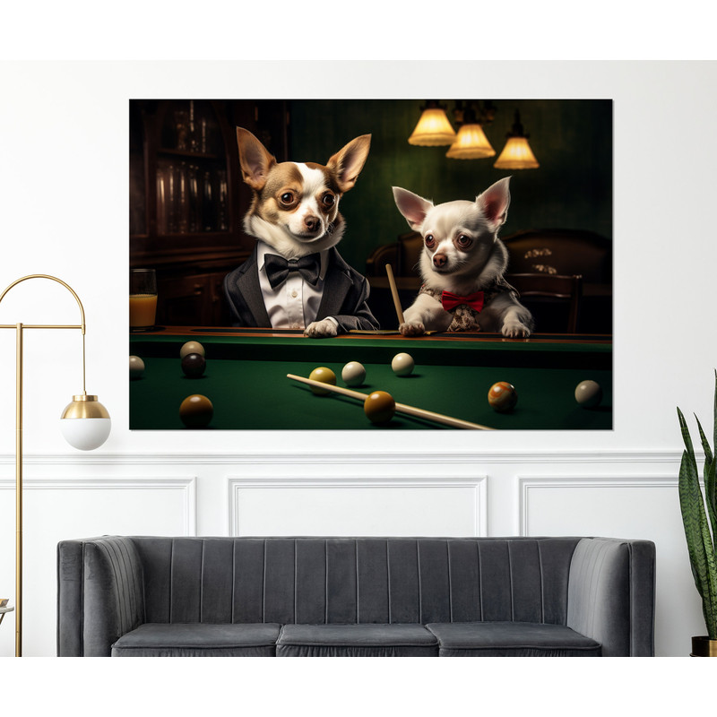 Chihuahua Playing Billiards Canvas Print, Billiards Wall Art, Chihuahua Painting, Man Cave Wall Art, Framed and Ready to Hang.jpg