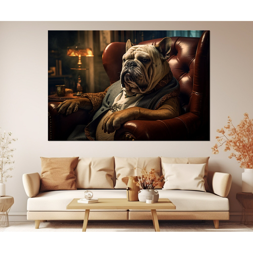 Cool Bulldog in a Suit Canvas Print, Business Wall Art, Cigar Club Decor, Businessman Gift, Man Cave Wall Decor, Framed and Ready to Hang.jpg