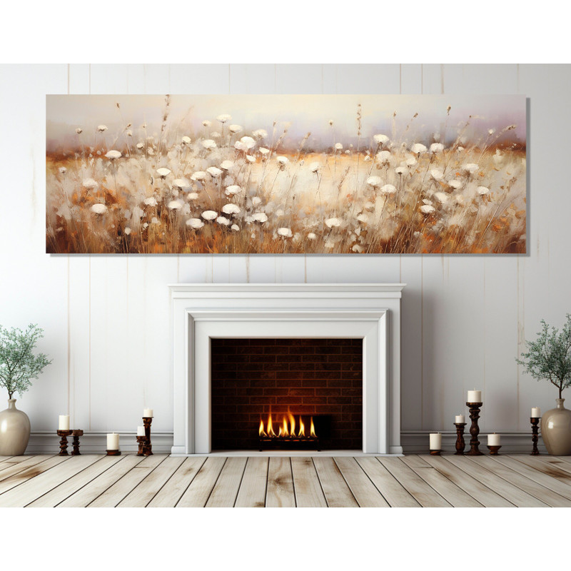 Cotton Field Oil Painting Canvas Print, Panoramic Wall Art, Large Floral Canvas Art, Framed and Ready to Hang.jpg