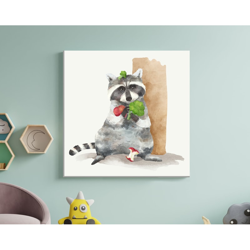 Cute Baby Raccoon Canvas Print, Nursery Canvas Art, Baby Room Decor, Kids Room Wall Art, Watercolor Raccoon Print.jpg