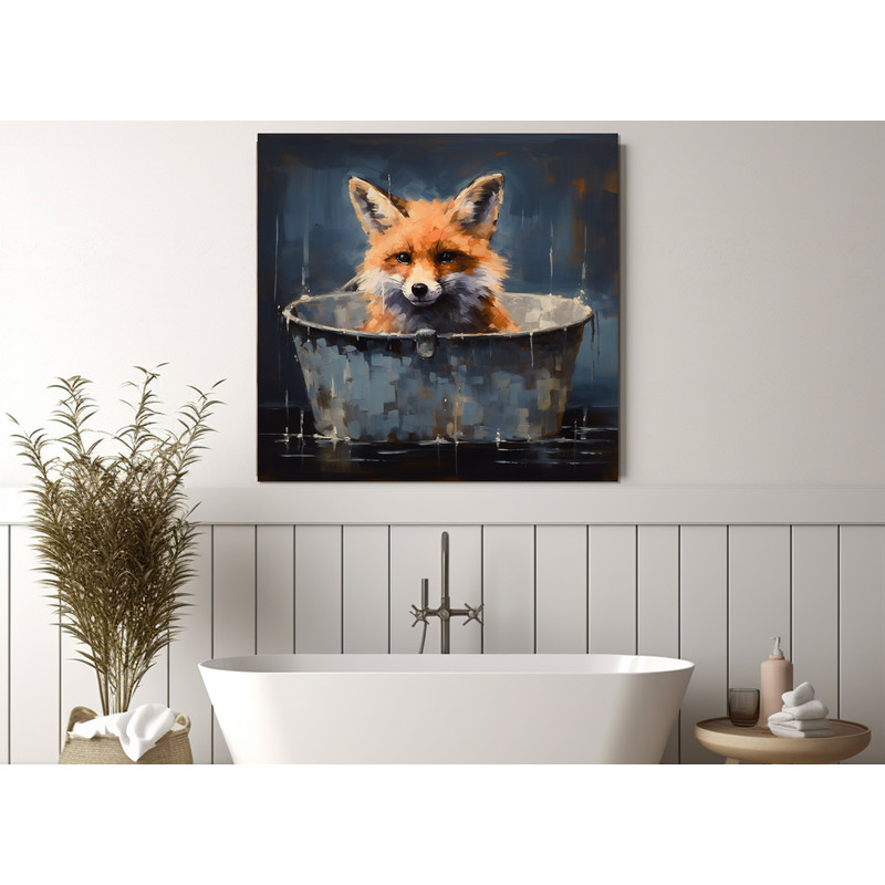 Cute Fox in the Bathtub Painting Canvas Print, Bathroom Wall Art, Bathroom Wall Decor, Nursery Canvas Art, Baby Room Decor.jpg