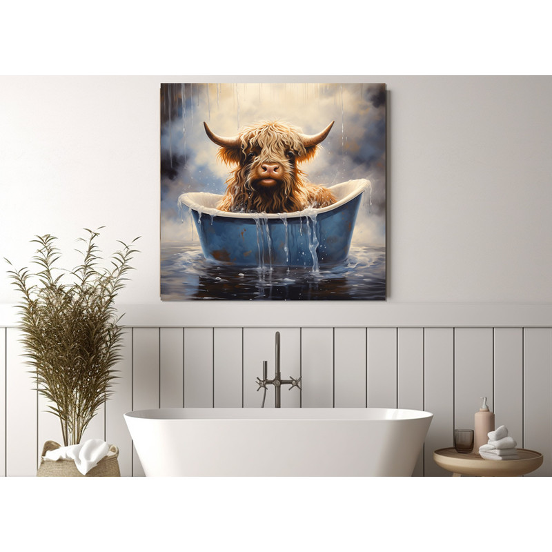 Cute Highland Cow in the Bathtub Painting Canvas Print, Bathroom Wall Art, Bathroom Wall Decor, Nursery Canvas Art, Baby Room Decor.jpg