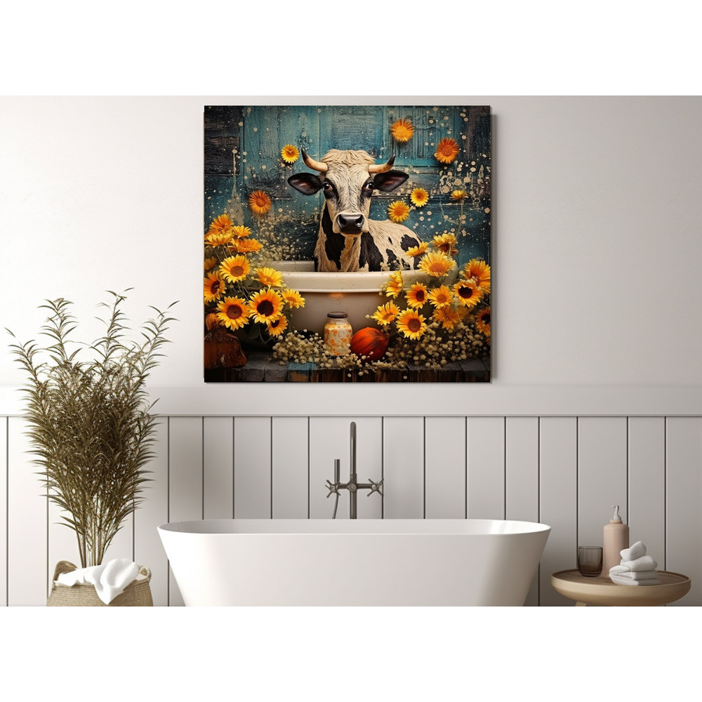 Cute Highland Cow in the Bathtub Painting Canvas Print, Sunflowers Painting, Bathroom Wall Art, Bathroom Wall Decor, Nursery Canvas Art.jpg