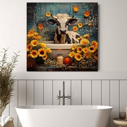 cute hare in the bathtub painting canvas print, bathroom wall art, bathroom wall decor, nursery canv