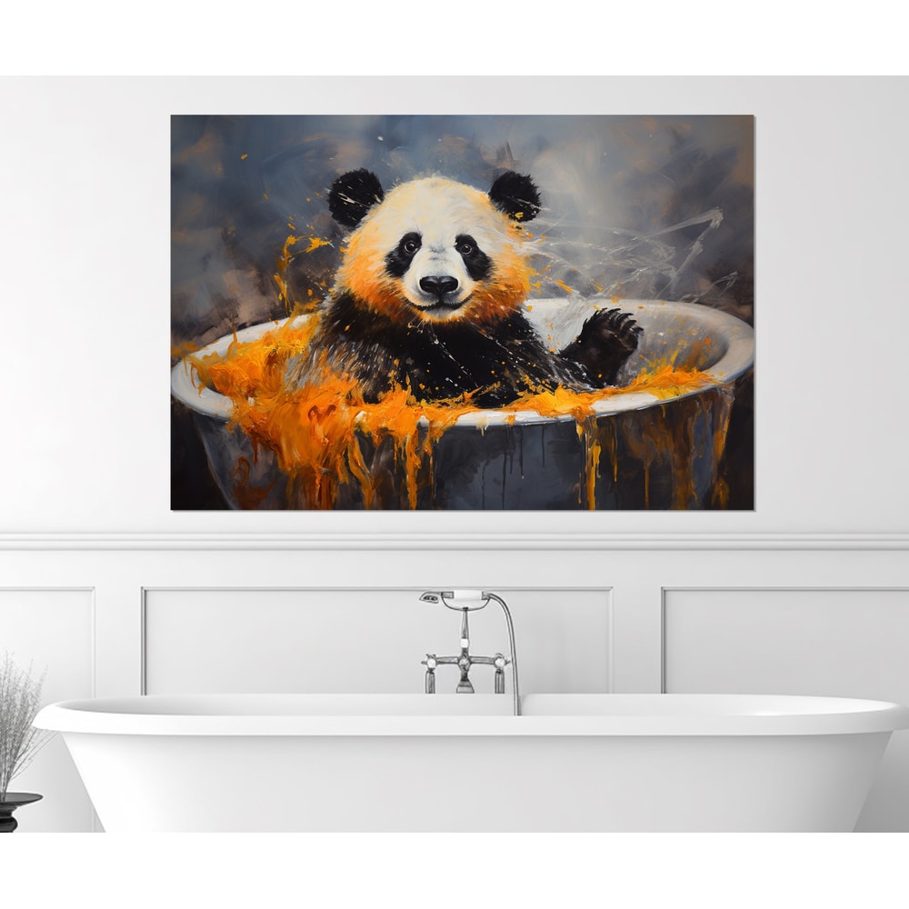 Cute Panda in the Bathtub Painting Canvas Print, Bathroom Wall Art, Bathroom Wall Decor, Nursery Canvas Art, Baby Room Decor.jpg