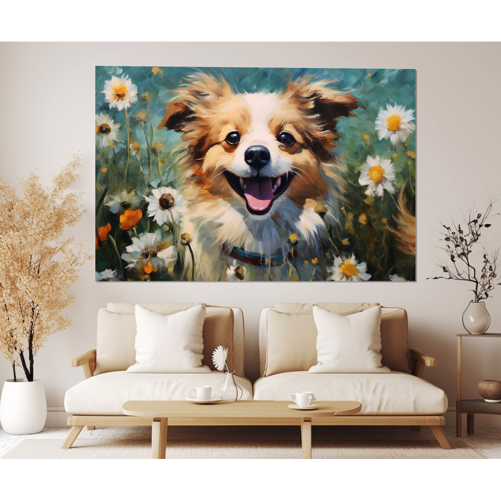 Cute Puppy Painting Canvas Print, Groomer Gift, Vet Office Decor, Framed and Ready to Hang.jpg