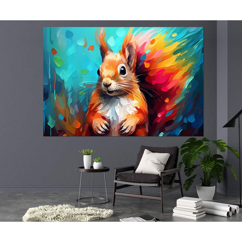 Cute Squirrel Abstract Painting Canvas Print, Squirrel Wall Art, Squirrel Canvas Art, Framed and Ready to Hang.jpg