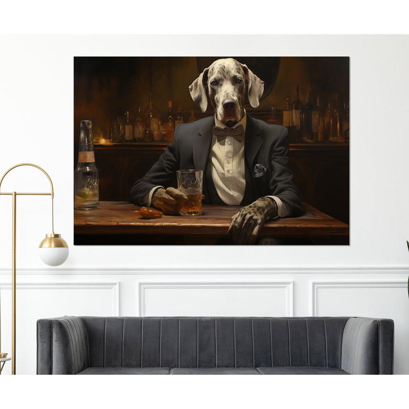 Dog in a Suit with Whiskey Canvas Print, Cigar Club Decor, Politician Gift, Businessman Gift, Framed and Ready to Hang.jpg