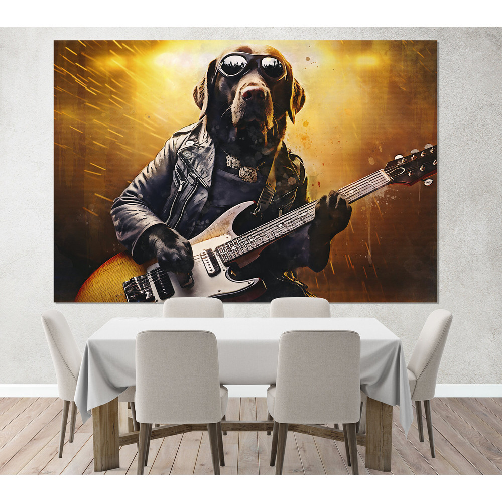 Dog With Guitar Canvas Print, Vintage Music Decor, Canine Watercolor Canvas Art, Guitar Canvas Print, Framed and Ready to Hang.jpg