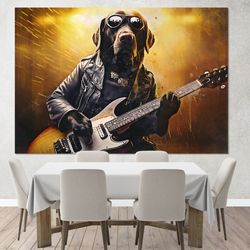 dog with guitar canvas print, vintage music decor, canine watercolor canvas art, guitar canvas print