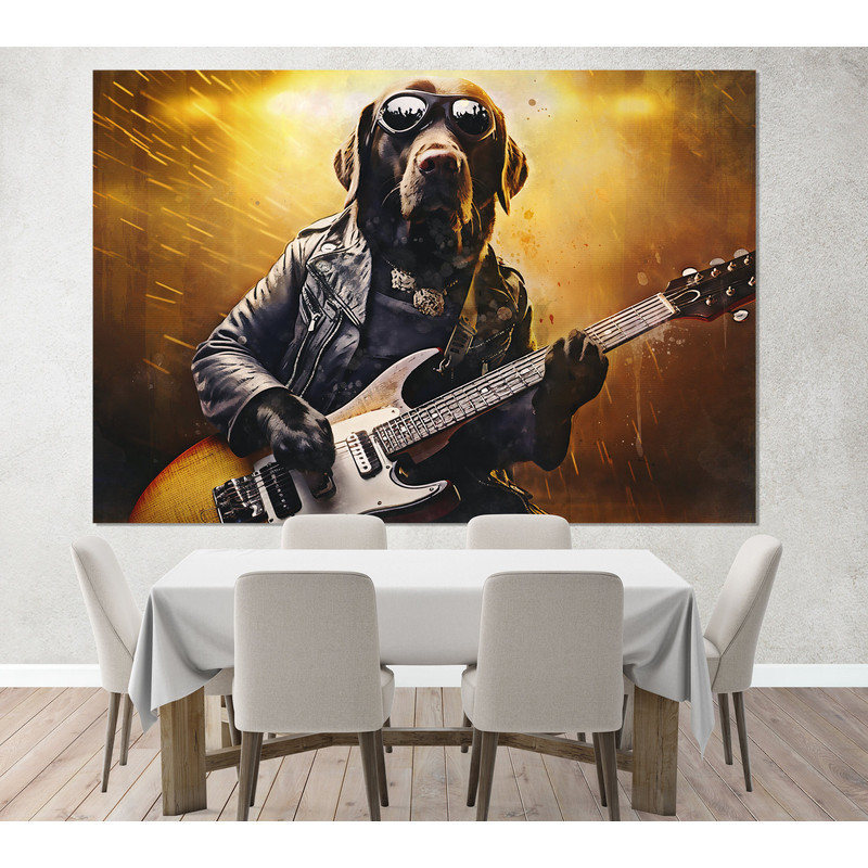 Dog With Guitar Canvas Print, Vintage Music Decor, Canine Watercolor Canvas Art, Guitar Canvas Print, Framed and Ready to Hang.jpg