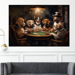 dogs playing poker painting canvas print, abstract poker wall art, poker club wall decor, poker play