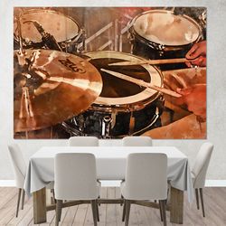 drums canvas art, watercolor music wall art, drummer gift, drums canvas print