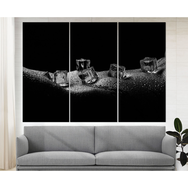 Erotic Wall Art, Abstract Erotic Canvas Print, Black And White Sexy Wall Art , Ice Cubes on Nude Body Print, Sexy Wall Decor.jpg