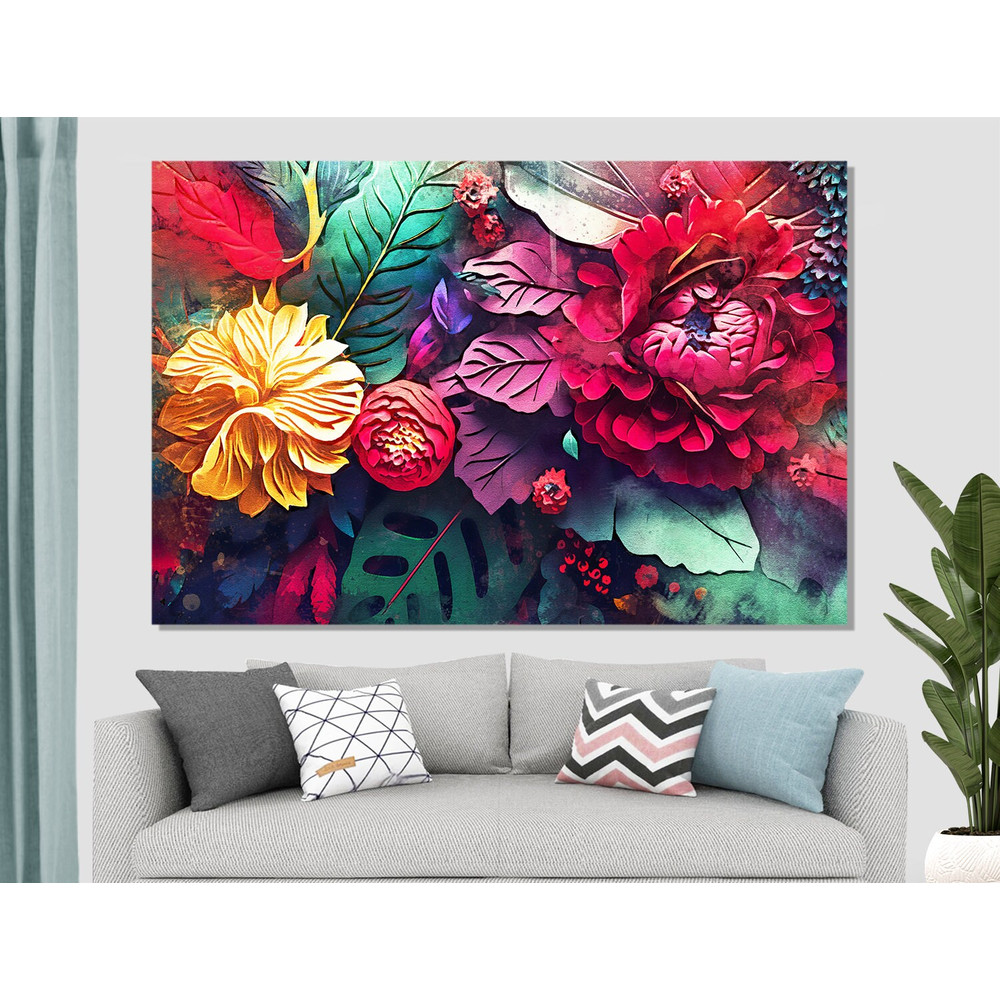 Flowers Watercolor Canvas Print, Abstract Floral Wall Art.jpg