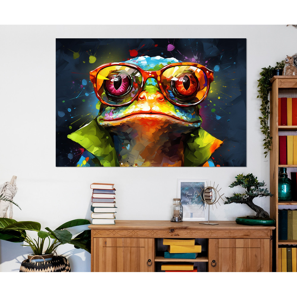Frog in Glasses Abstract Painting Canvas Print, Teen Room Decor, Nursery Wall Art, Animals Wall Art, Framed and Ready to Hang.jpg