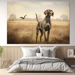 german shorthaired pointer on the hunt canvas print, hunting wall art, hunter gift, framed and ready