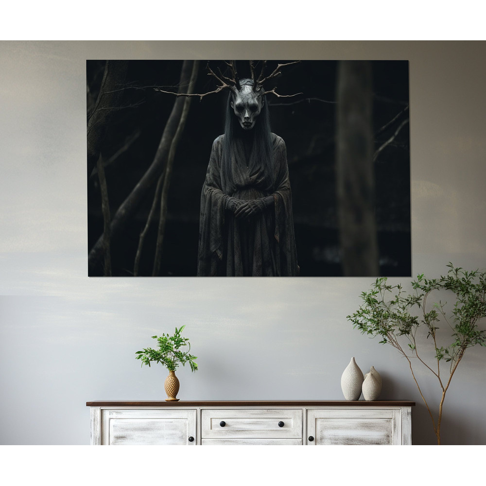 Gothic Wall Art, Ghost in the Darkness Canvas Print, Vintage Gothic Painting, Dark Academia Wall Art, Framed and Ready to Hang.jpg