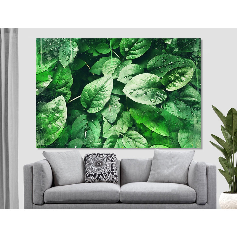 Green Leaves Watercolor Canvas Print, Abstract Green Wall Art, Green Leaves Print.jpg