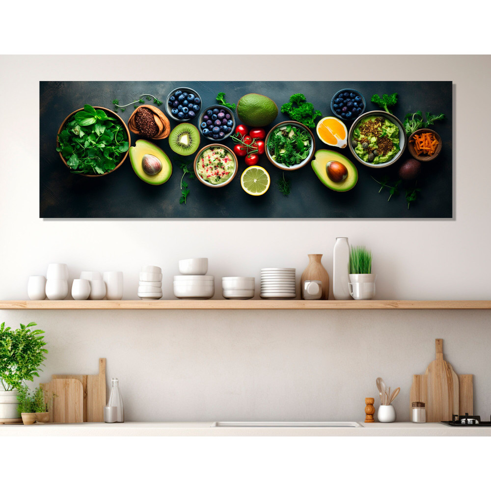 Healthy Food Canvas Print, Modern Kitchen Wall Art, Large Food Painting, Framed and Ready to Hang.jpg