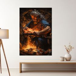 hephaestus - god of blacksmiths, carpenters, fire, metallurgy and sculpture canvas print, greek myth