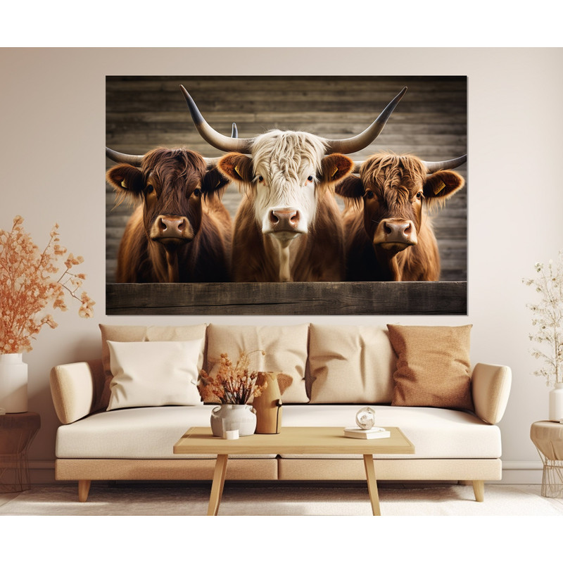 Highland Cows Painting Canvas Print, Modern Farmhouse Wall Art, Farm Wall Decor, Framed and Ready to Hang.jpg