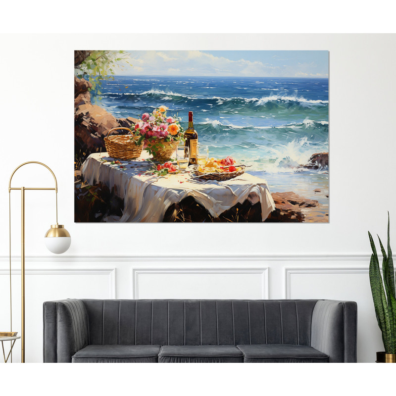 Impressionist Beach Painting Canvas Print, Romantic Wall Art, Romantic Gift, Framed and Ready to Hang.jpg