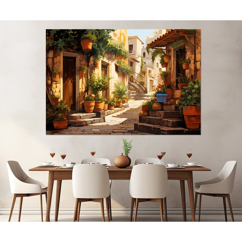 Italian Street Painting Canvas Print, Italy Wall Art, Italy Village Painting, Framed and Ready to Hang.jpg