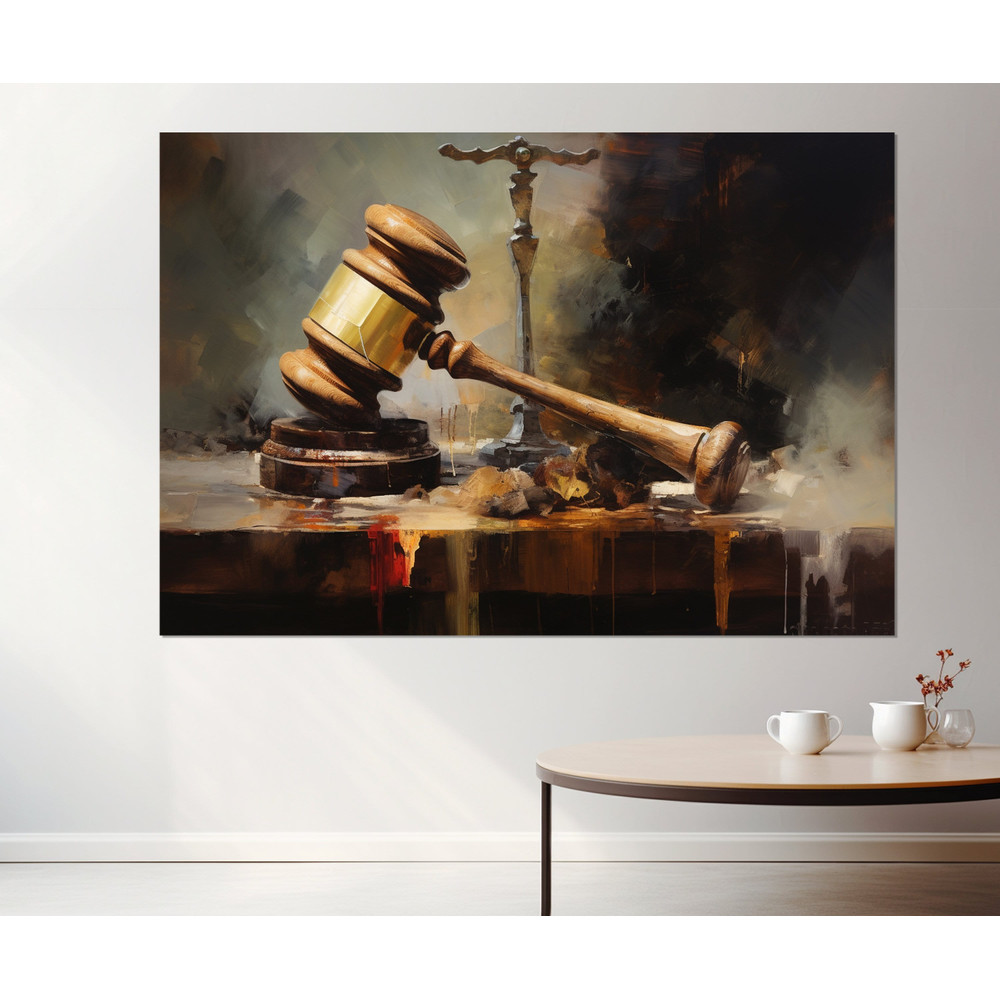 Justice Wall Art, Judge Hammer Vintage Style Oil Painting Canvas Print, Lawyer Gift, Lawyer Office Decor, Framed and Ready to Hang.jpg