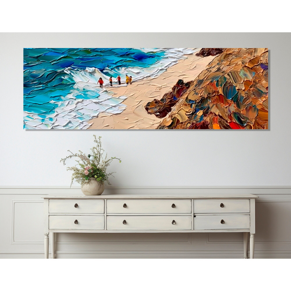 Large Abstract Beach Oil Painting Canvas PRINT, Beach Wall Art, Framed and Ready to Hang.jpg