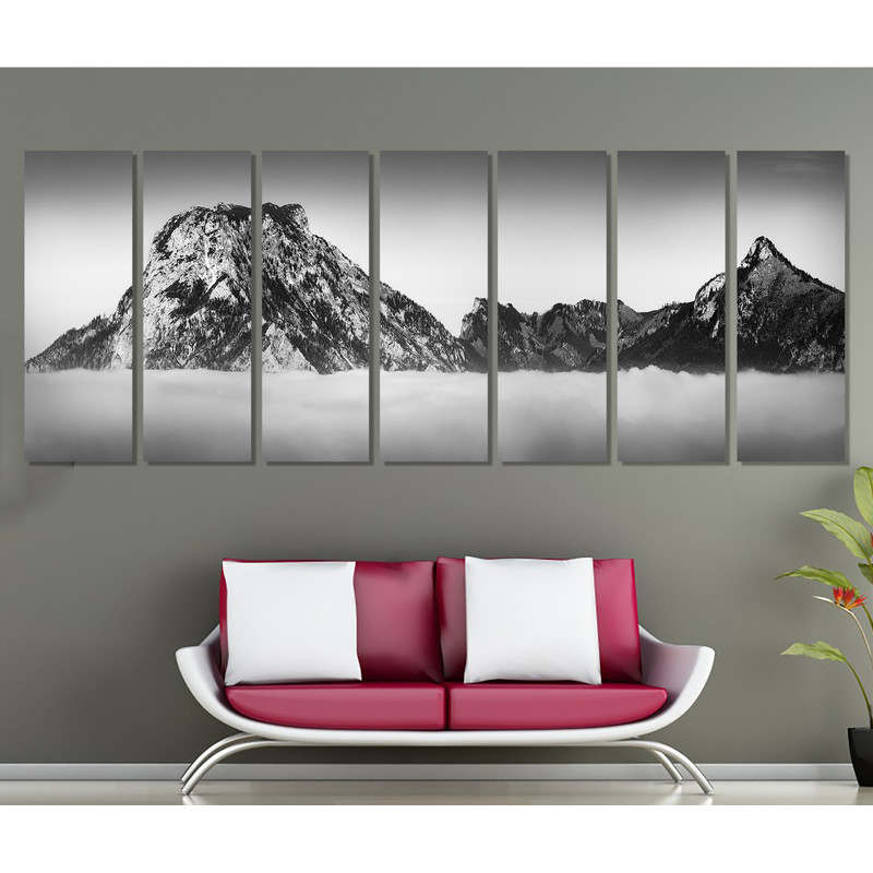 Large Alpine Mountains Canvas Print, Austrian Alps Black and White Wall Art.jpg