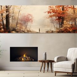 large autumn painting, abstract autumn forest canvas print, autumn wall art, romantic wall decor, fr