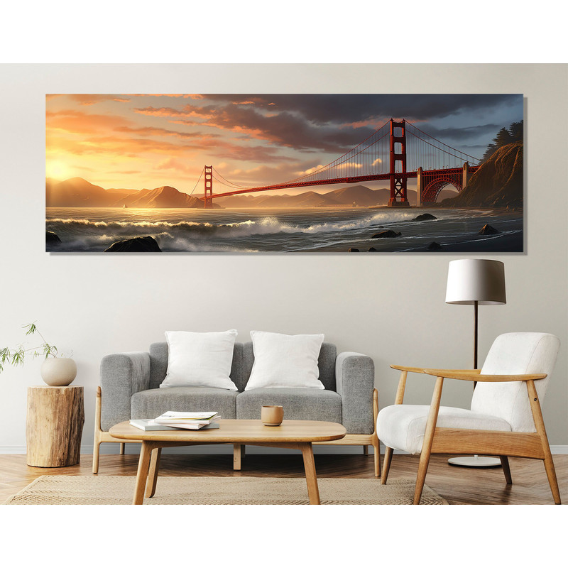 Large Golden Gate Bridge Painting Canvas Print, Sunset in San Francisco Wall Art, Framed and Ready to Hang.jpg