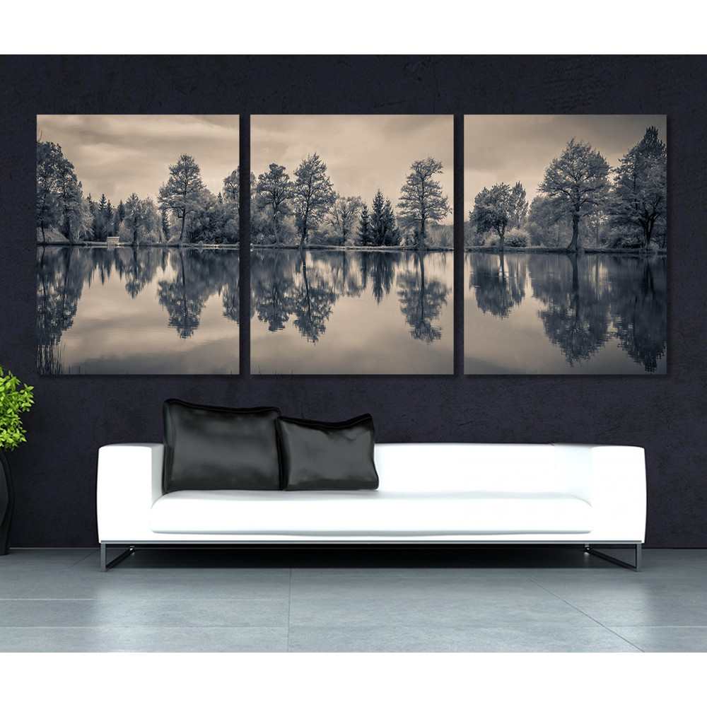 Large Lake Panorama, Trees Reflection on Lake Canvas Print, Nature Wall Art.jpg