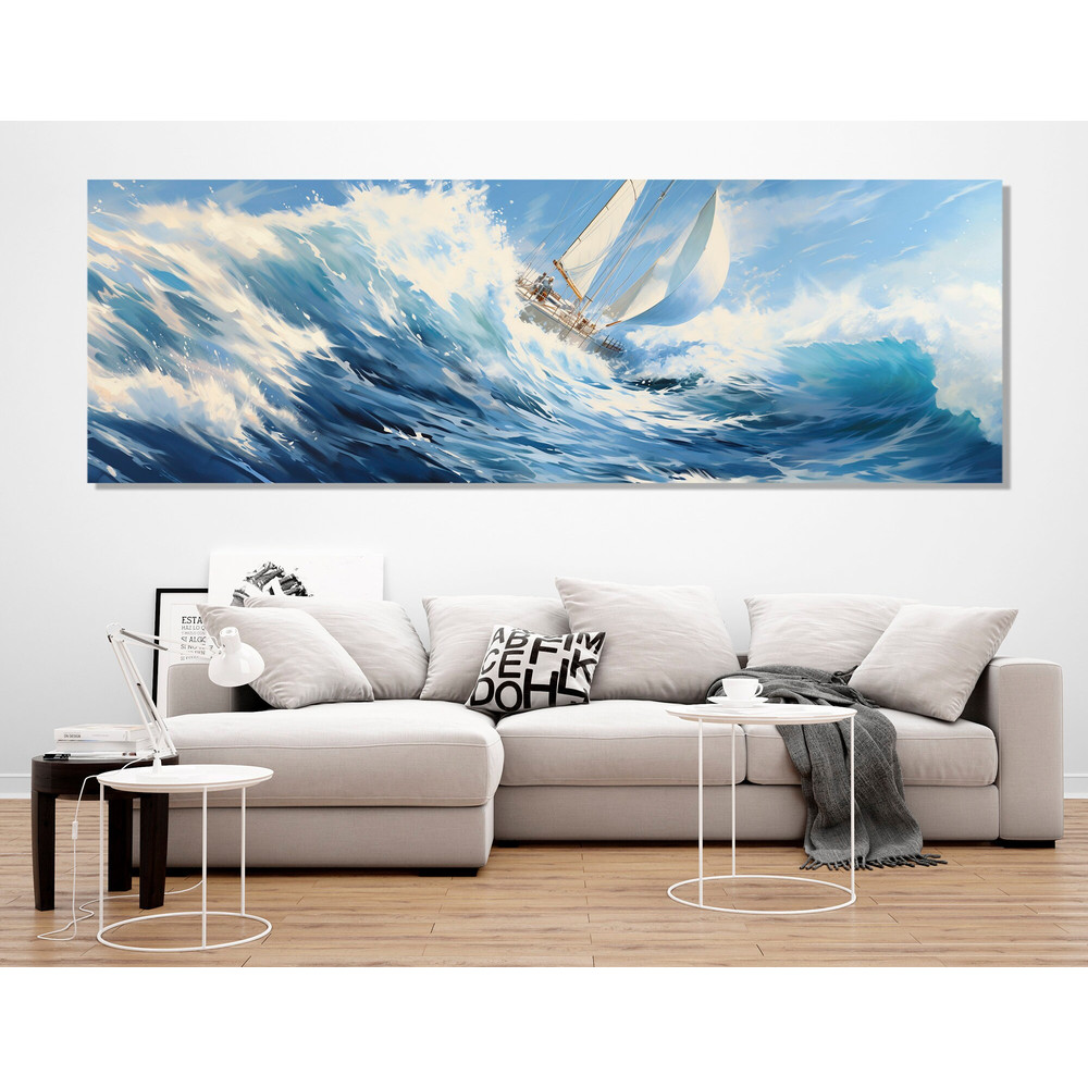 Large Sailboat Canvas Print, Sailing Wall Art, Yacht on Waves Painting, Yachtsman Gift, Framed and Ready to Hang.jpg