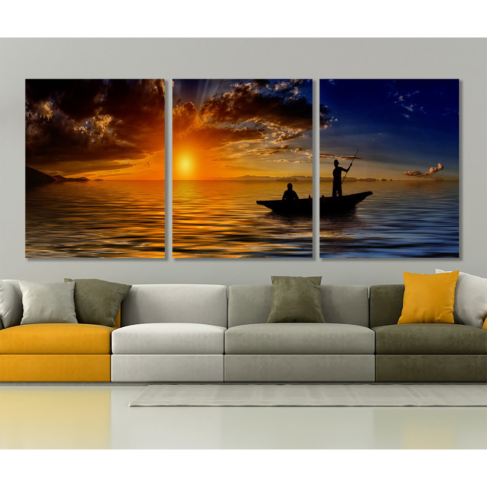 Large Sea Sunset with Fishing Boat Canvas Print, Fishing Wall Art.jpg
