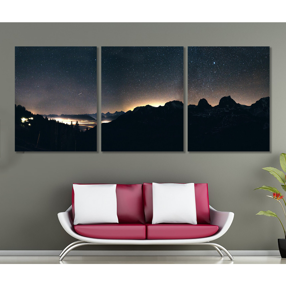 Large Starry Sky over Mountains Canvas Print, Mountains Wall Art.jpg