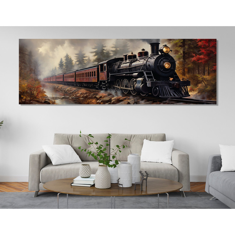 Large Steam Train Painting Canvas Print, Steam Locomotive Train Poster, Framed and Ready to Hang.jpg