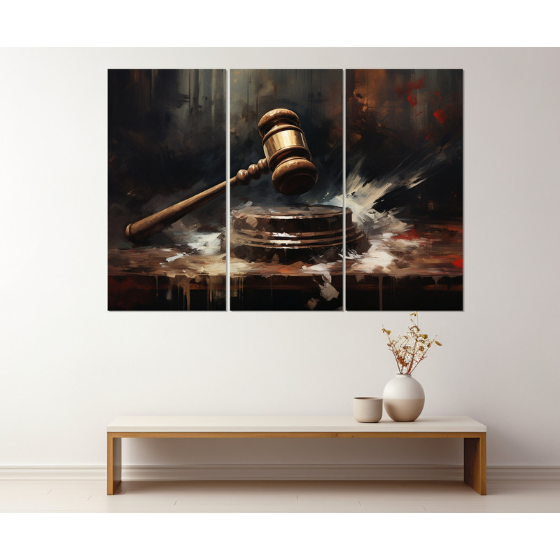 Law Wall Art, Judge Hammer Painting Canvas Print, Lawyer Gift, Lawyer Office Decor, Framed and Ready to Hang.jpg