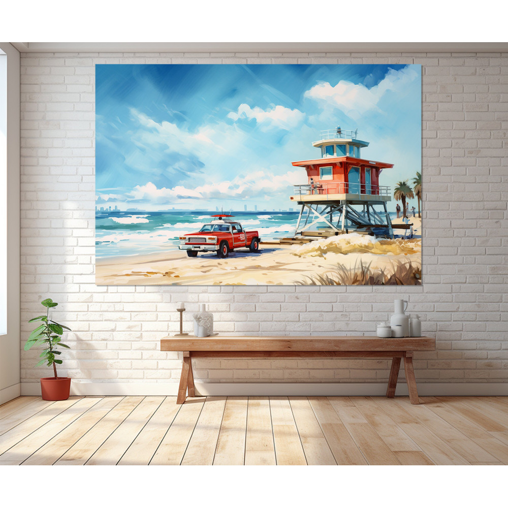 Lifeguard Tower Canvas Print, Beach Wall Art, Lifeguard Painting, Lifeguard Gift, Framed and Ready to Hang.jpg