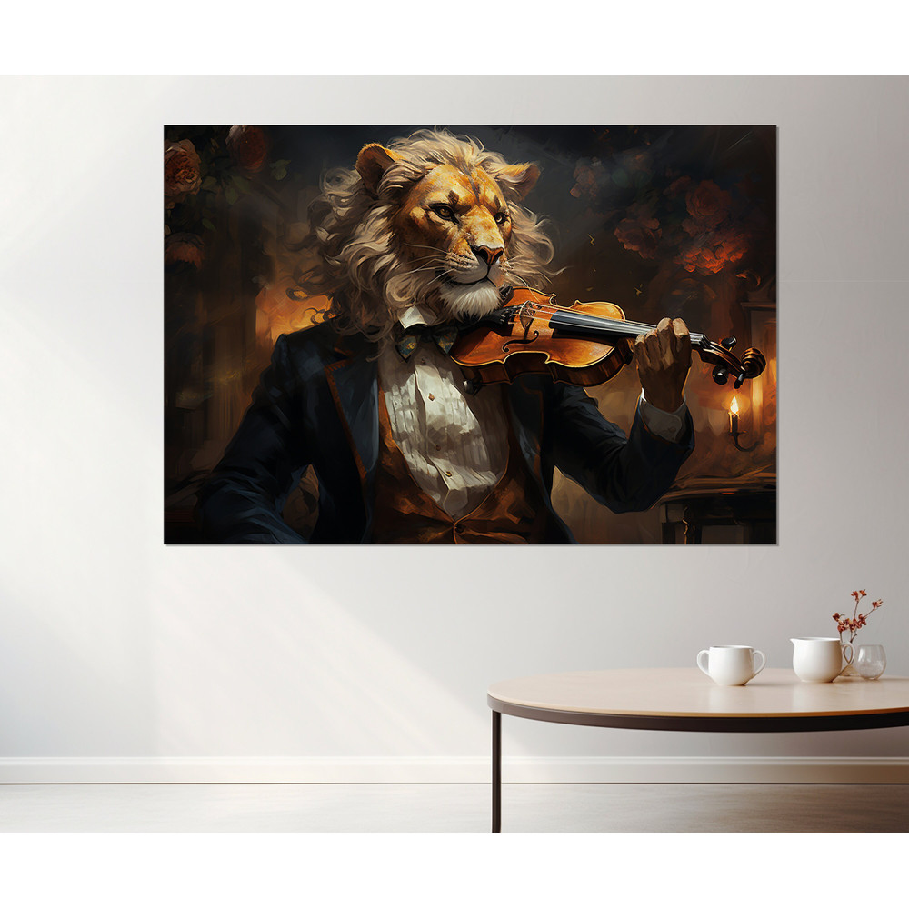 Lion Violinist Painting Canvas Print, Abstract Violin Wall Art, Musician Gift, Violinist Gift, Framed and Ready to Hang.jpg