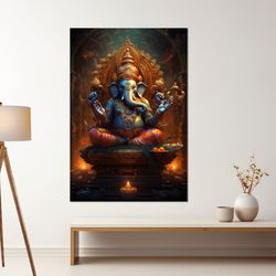 lord ganesha - hindu god canvas print, indian hindu god painting, indian wall art, framed and ready