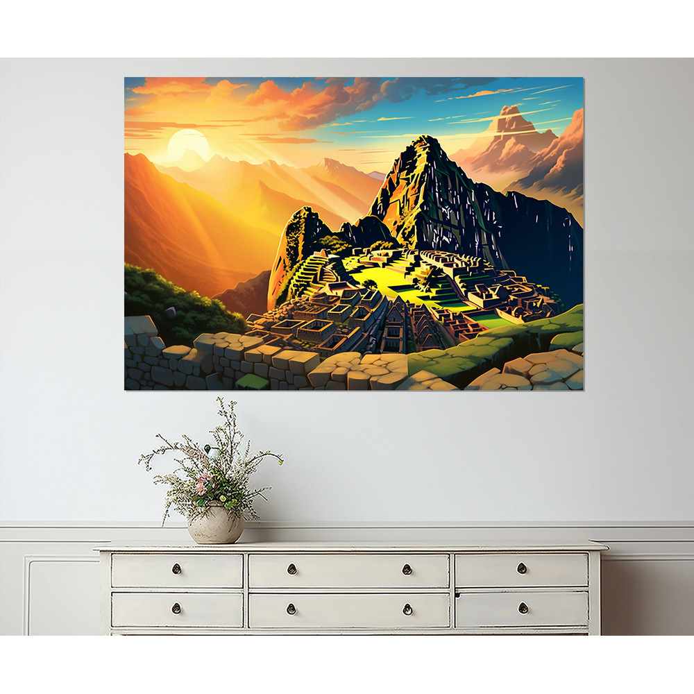 Machu Picchu Painting Canvas Print, Ancient Inca City in the Andes Peru Canvas Art, Peru Wall Decor, Framed and Ready to Hang.jpg