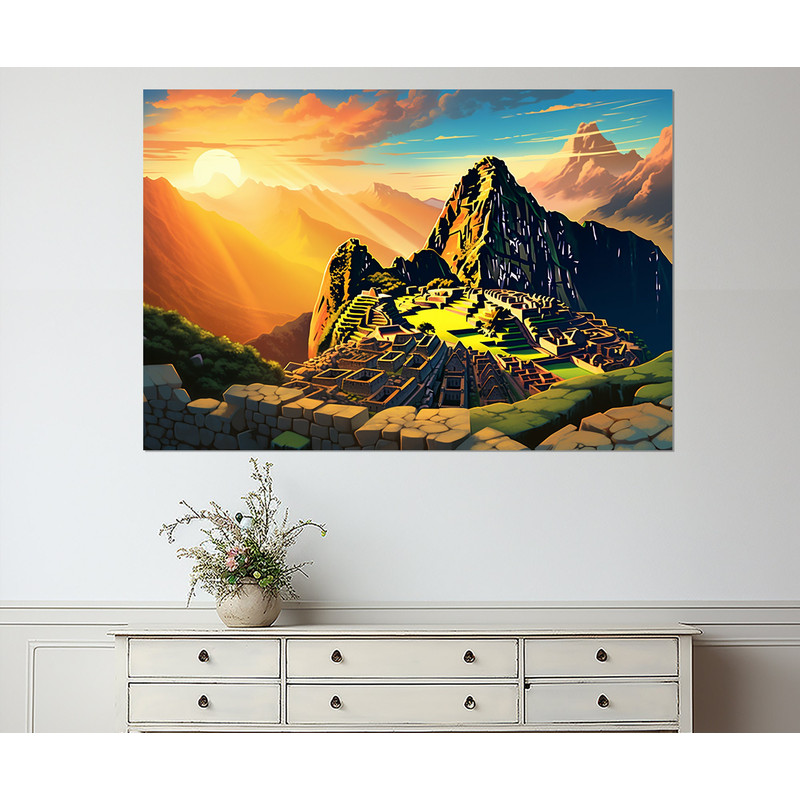 Machu Picchu Painting Canvas Print, Ancient Inca City in the Andes Peru Canvas Art, Peru Wall Decor, Framed and Ready to Hang.jpg